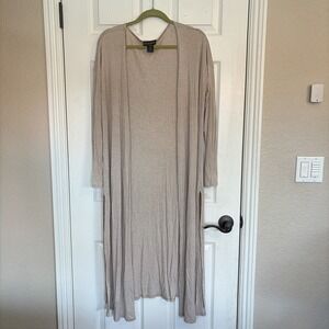 See You Monday Women's Long Taupe Duster Cardigan Size Large Ribbed Light Flowy